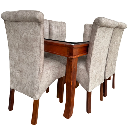 COMEDOR 6 SILLAS VIDRIO TORNEADO TAPIZADO 150 X 90