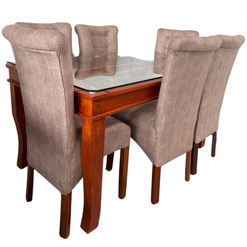 COMEDOR 6 SILLAS VIDRIO TORNEADO TAPIZADO 150 X 90
