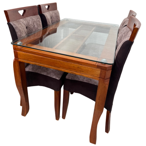 COMEDOR 4 SILLAS VIDRIO TORNEADO TAPIZADO