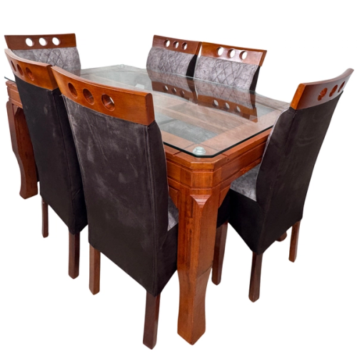 COMEDOR 6 SILLAS VIDRIO TORNEADO TAPIZADO 150 X 90