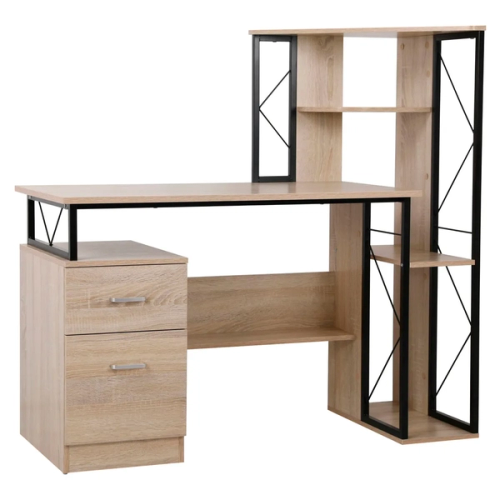 ESCRITORIO MELAMINE METAL ROBLE 130 CM 124 CM ALTURA REPISA