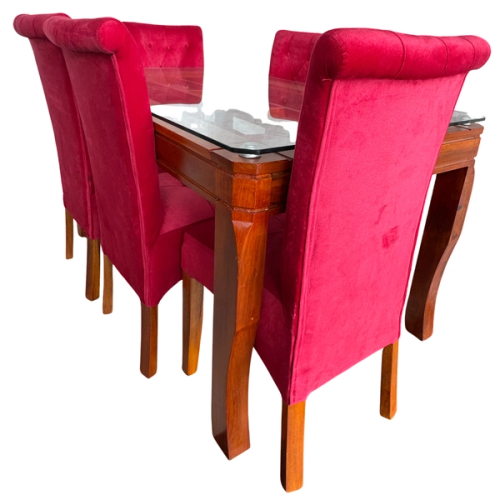 COMEDOR 6 SILLAS VIDRIO TORNEADO TAPIZADO 150 X 90