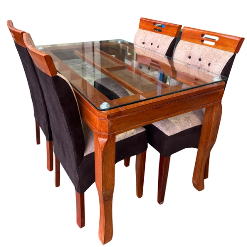 COMEDOR 4 SILLAS VIDRIO TORNEADO TAPIZADO