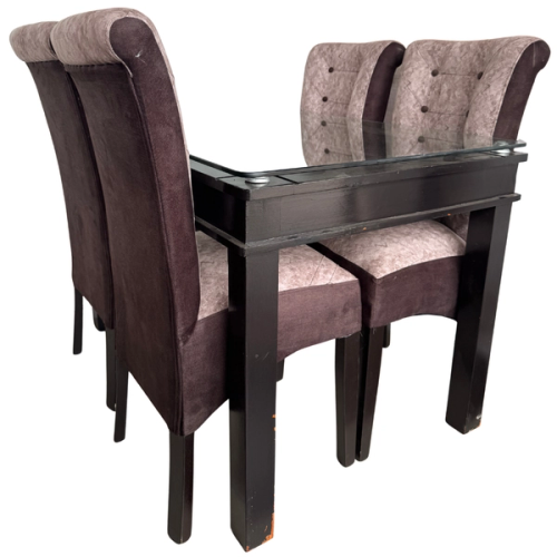 COMEDOR 4 SILLAS VIDRIO TORNEADO TAPIZADO
