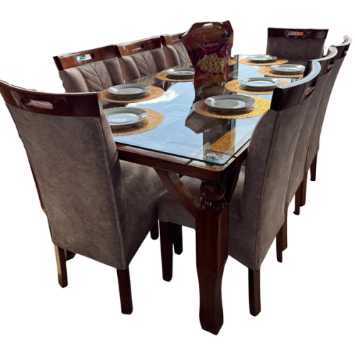 COMEDOR 8 SILLAS TORNEADO COPETE NATURAL 200 X 100