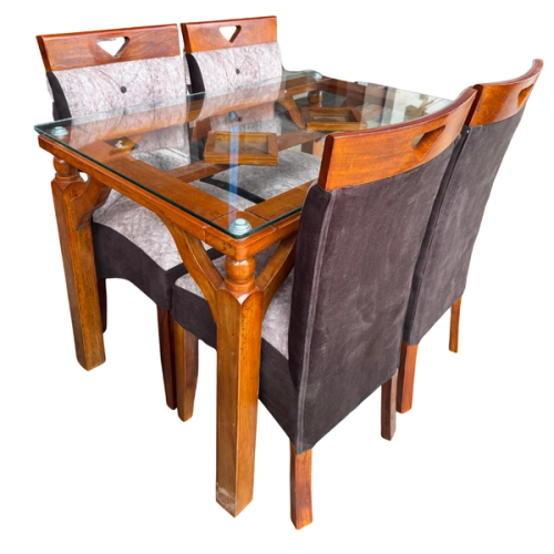 COMEDOR 4 SILLAS VIDRIO TORNEADO TAPIZADO