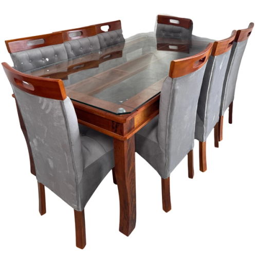 COMEDOR 8 SILLAS VIDRIO TORNEADO TAPIZADO 180 X 100
