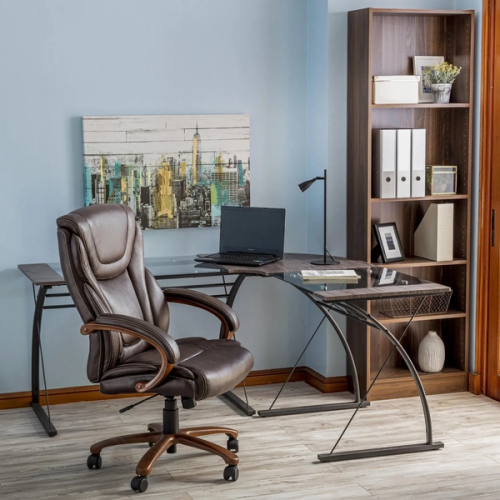 Escritorio en L Plateado de Vidrio Lyon