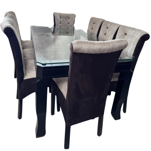 COMEDOR 8 SILLAS VIDRIO TORNEADO TAPIZADO 180 X 100