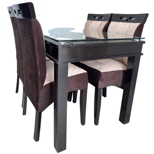 COMEDOR 4 SILLAS VIDRIO TORNEADO TAPIZADO
