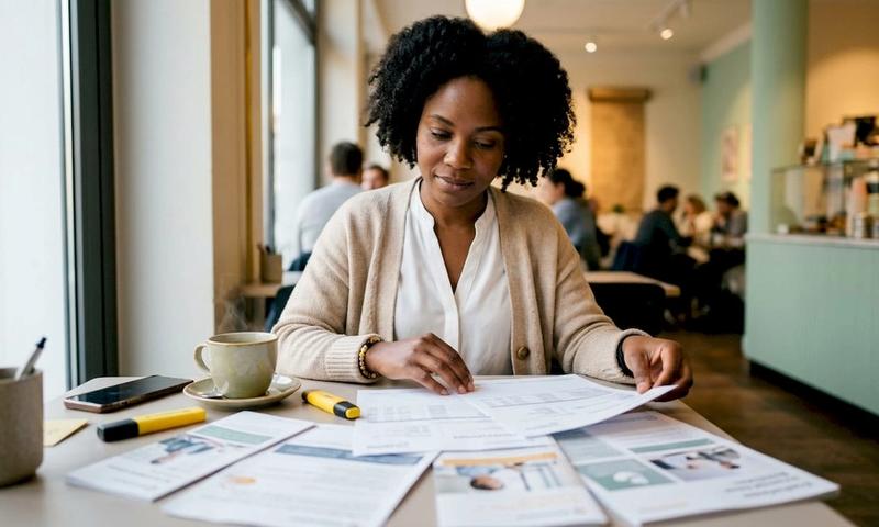 Woman reviewing German salary insurance documents