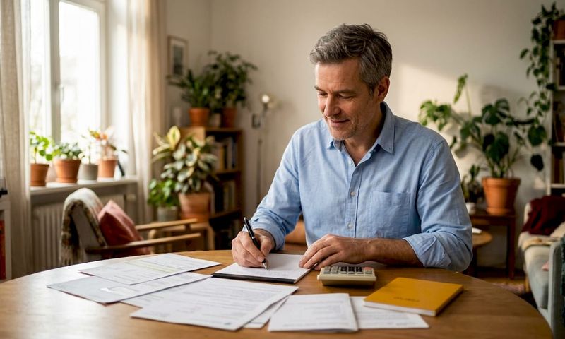 Man reviewing German health insurance papers