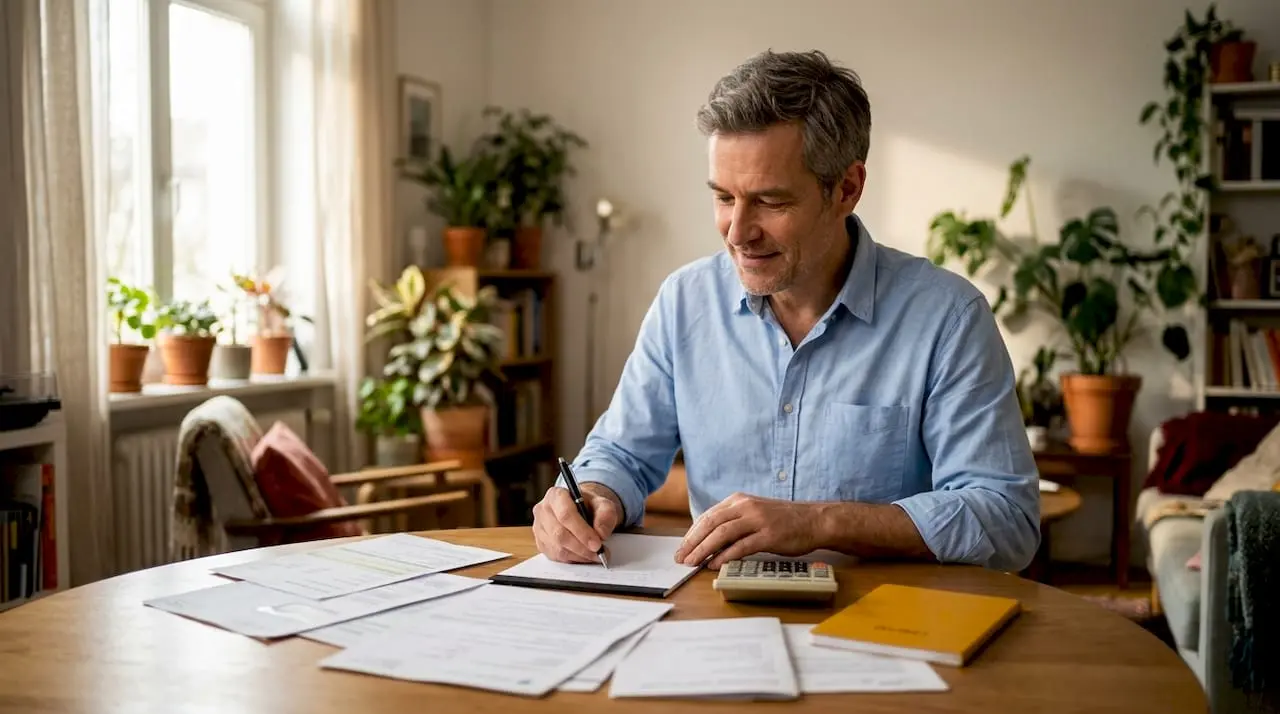 Man reviewing German health insurance papers