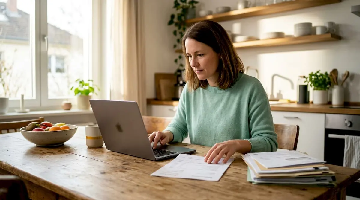 Hands submitting medical invoice online