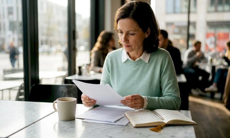 Woman reviewing German private insurance documents