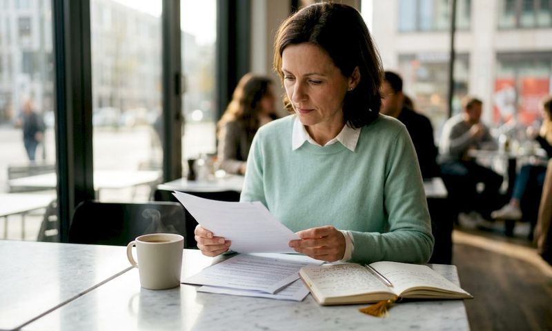 Woman reviewing German private insurance documents