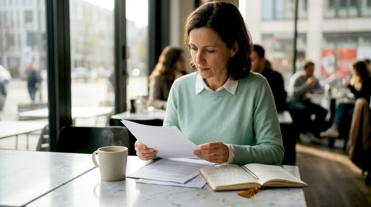 Woman reviewing German private insurance documents