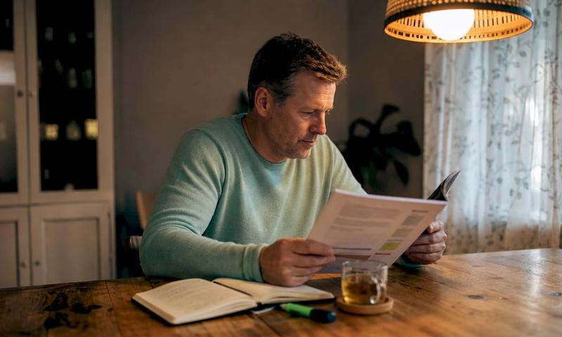 Man reviewing private health insurance brochure