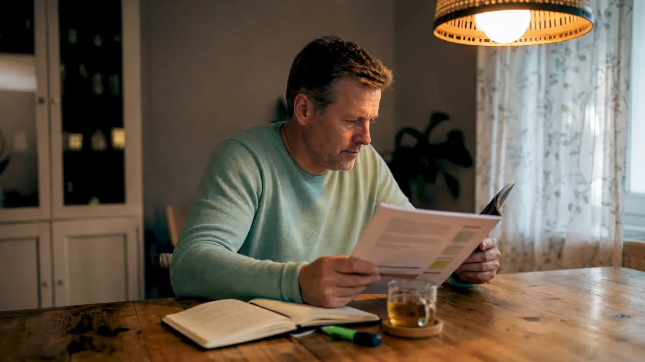 Man reviewing private health insurance brochure