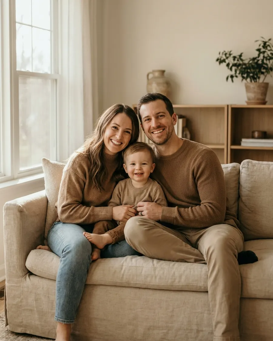 Happy family with a smiling child at home