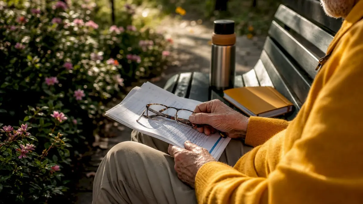 Hands holding private insurance premium bill outdoors