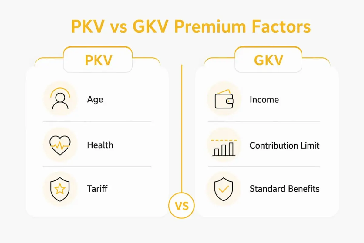 Infographic comparing private and public health insurance premium calculation factors