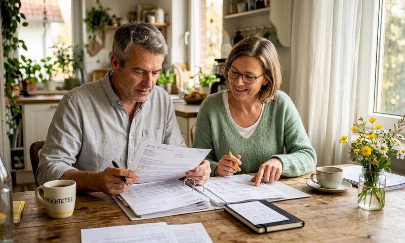Couple reviewing private ambulance insurance documents