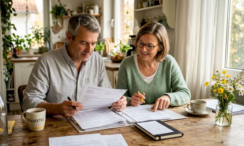 Couple reviewing private ambulance insurance documents