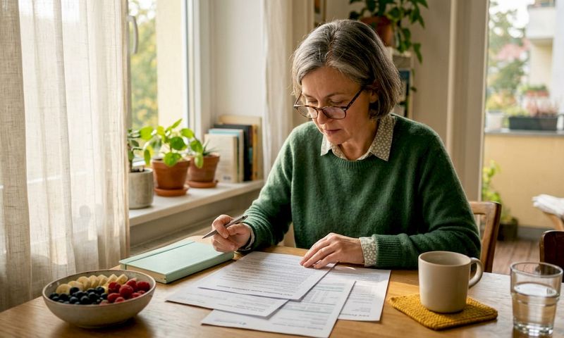 Woman reviewing PKV premium rebate documents