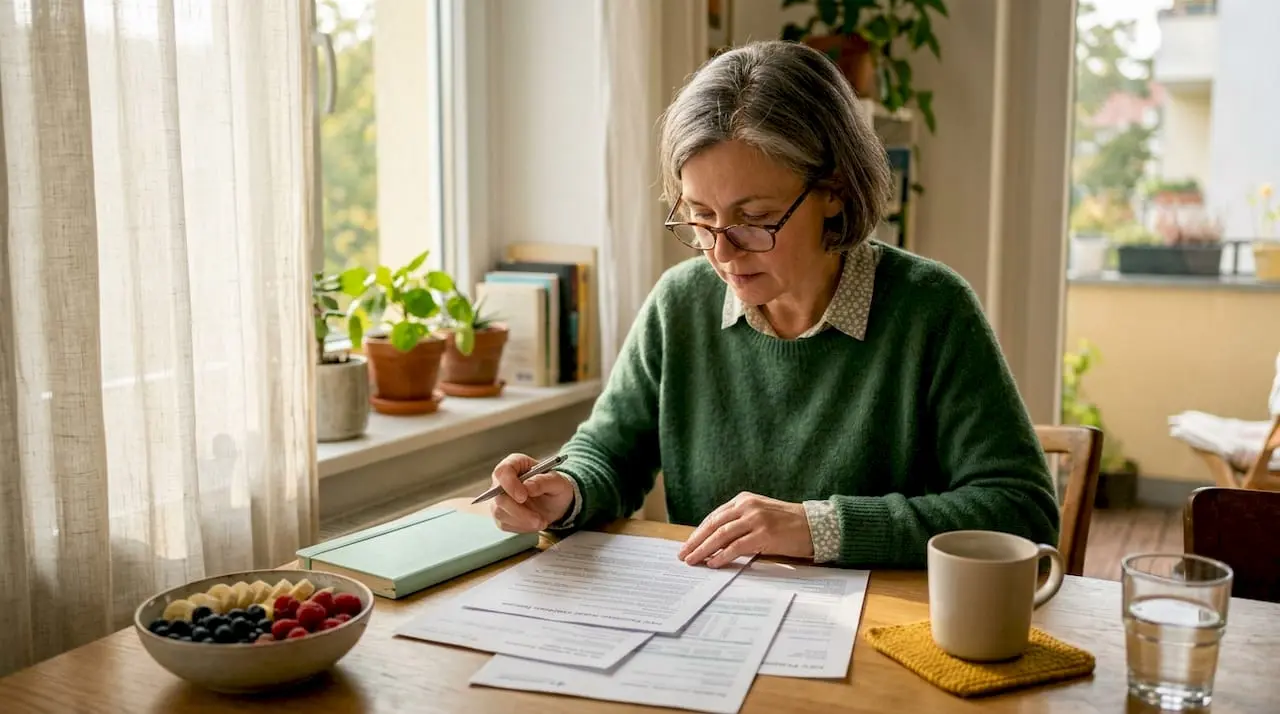 Woman reviewing PKV premium rebate documents