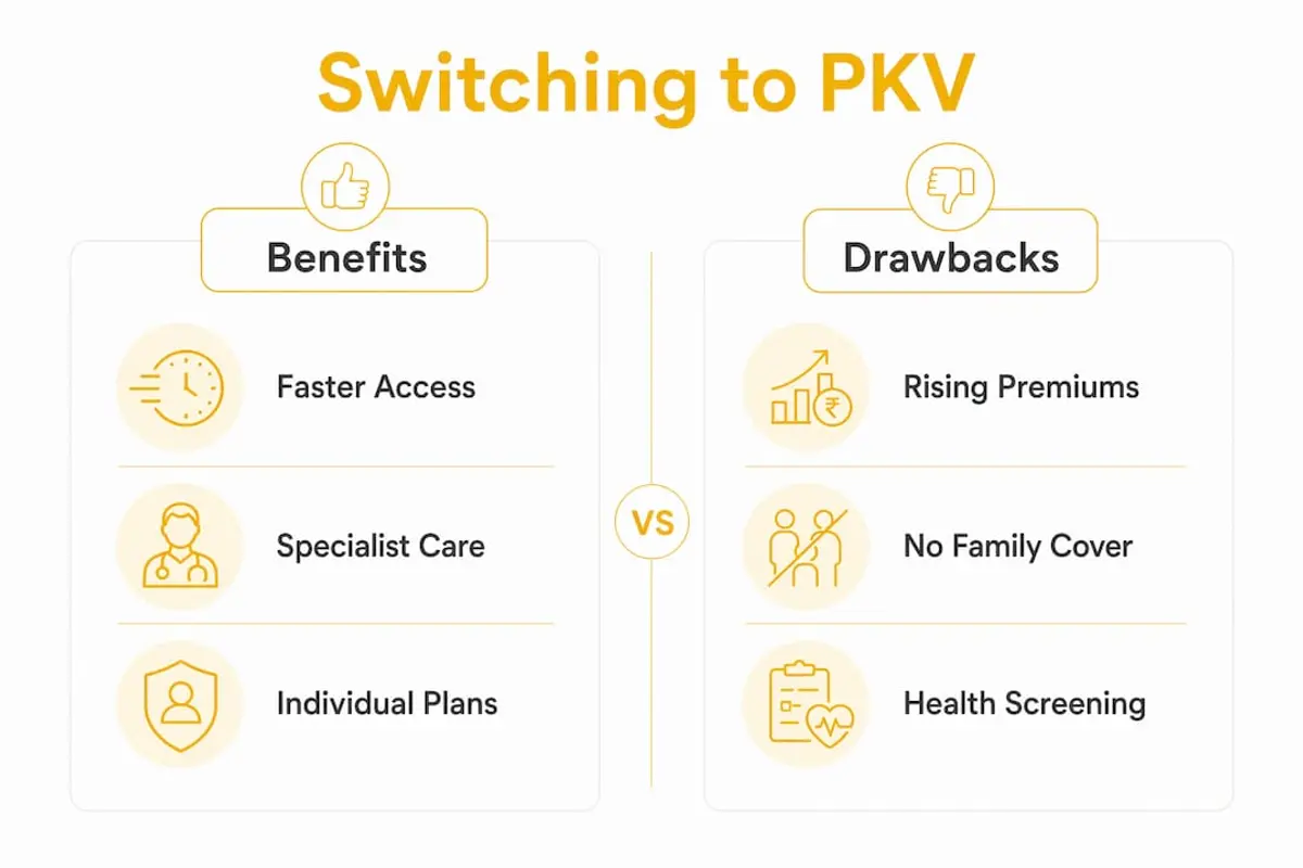 Infographic comparing benefits and drawbacks of private health insurance