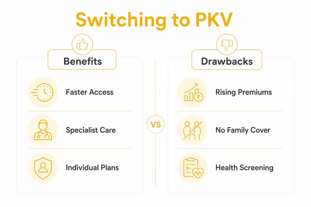 Infographic comparing benefits and drawbacks of private health insurance
