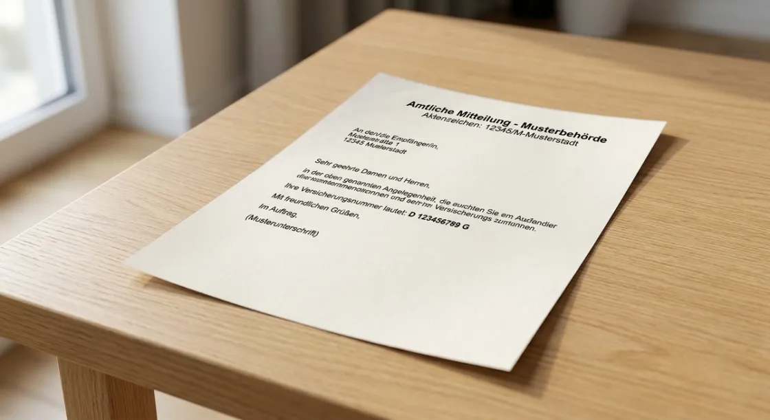 Photograph of an official letter carrying a German social insurance number