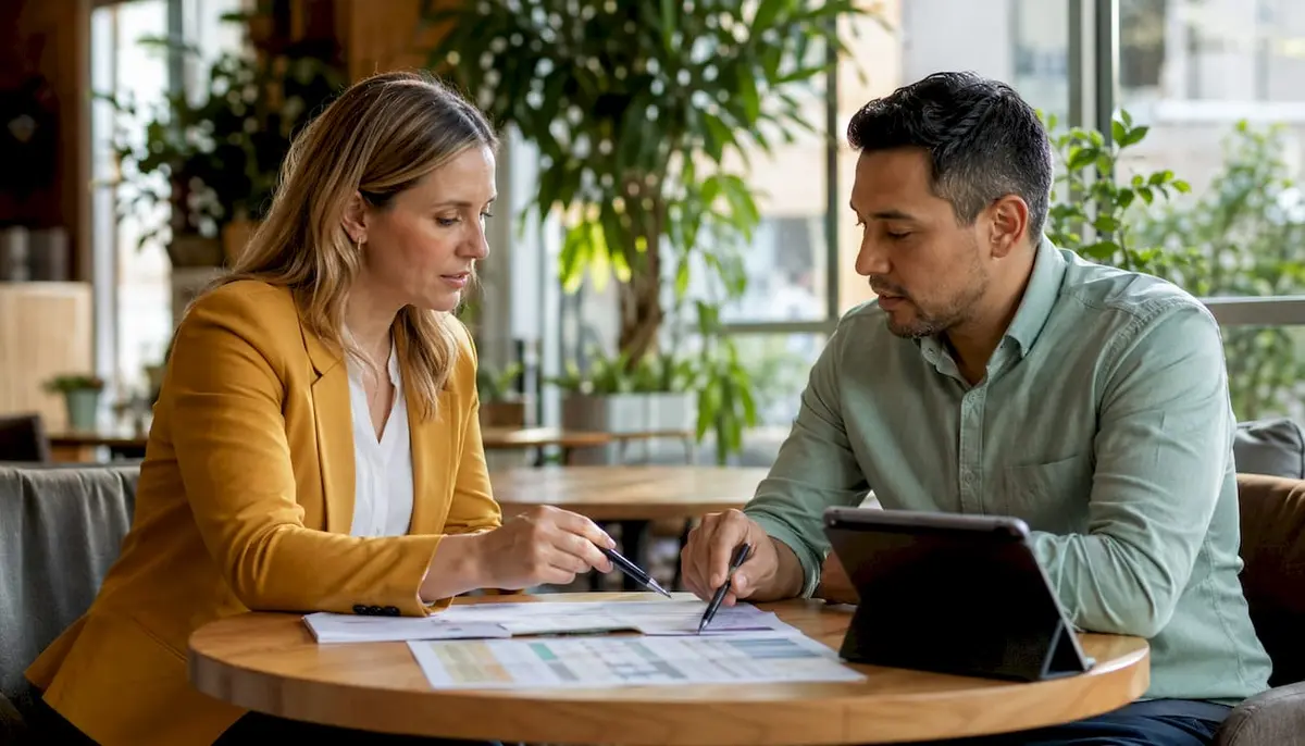 Two colleagues discussing U.S. long-term care insurance
