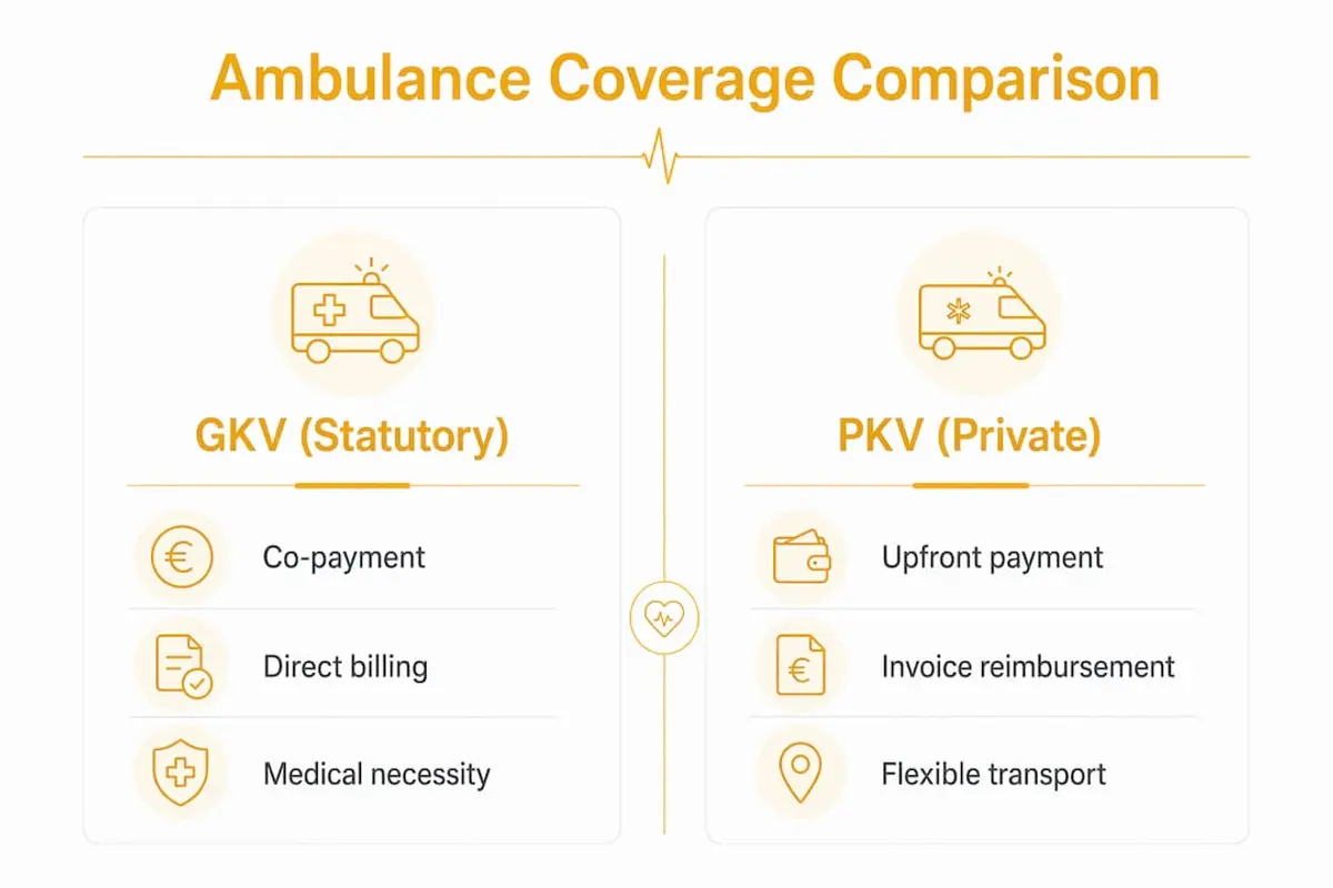 Infographic comparing public and private health insurance ambulance coverage