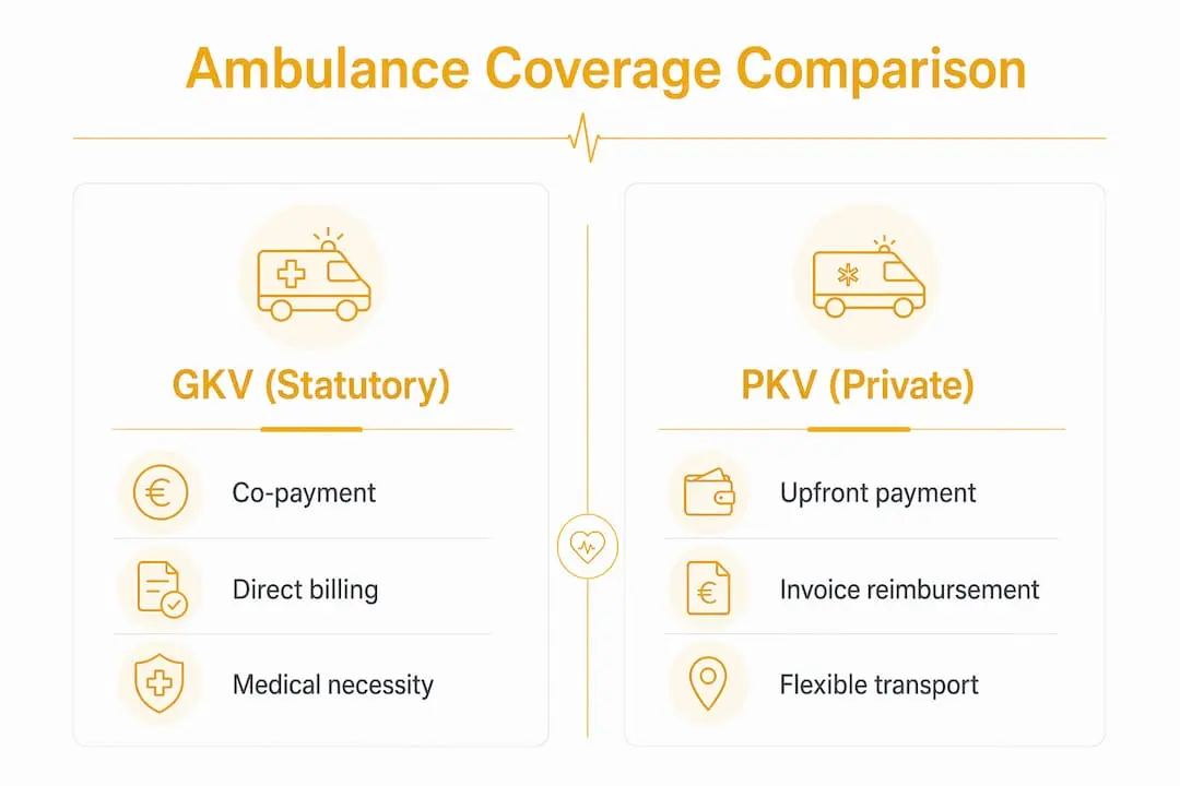Infographic comparing public and private health insurance ambulance coverage