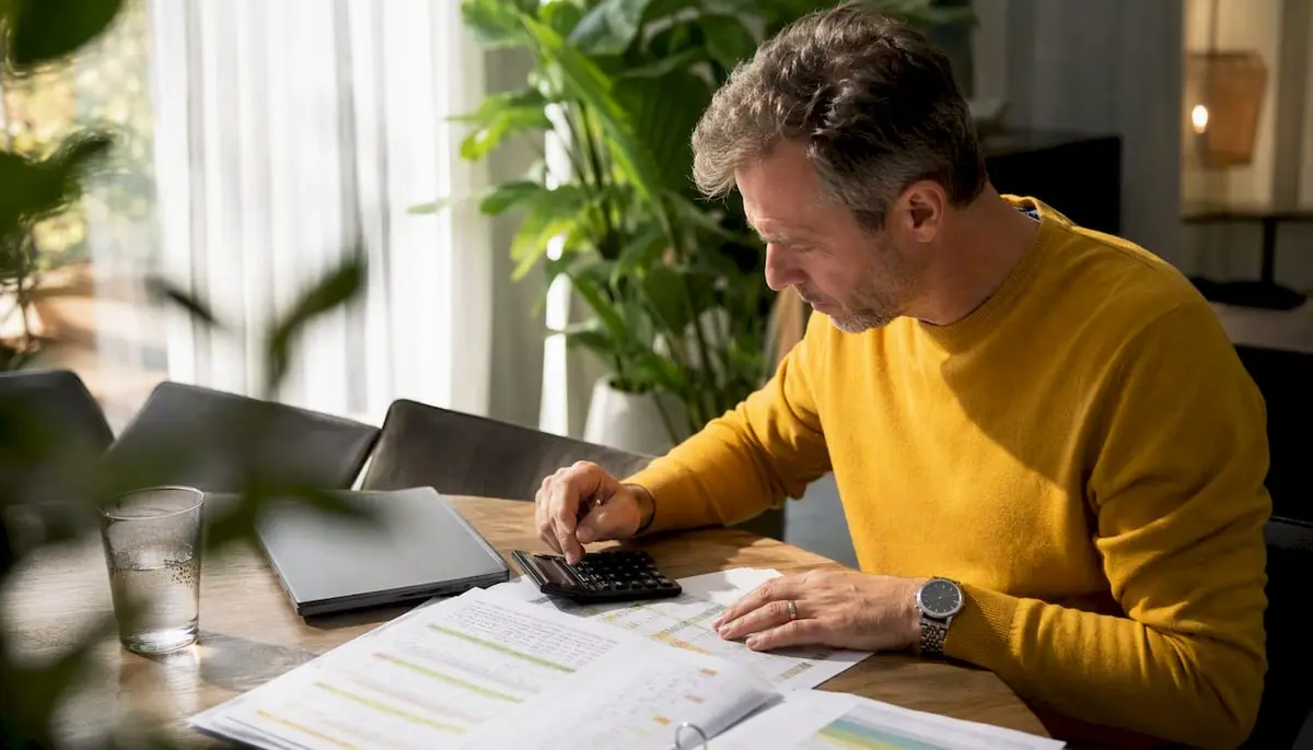 Hands calculating health insurance costs with calculator