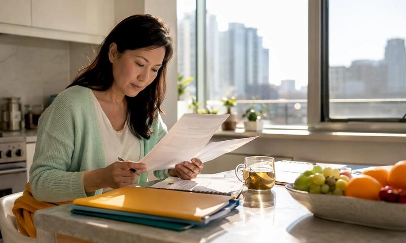 Woman reviewing health insurance paperwork