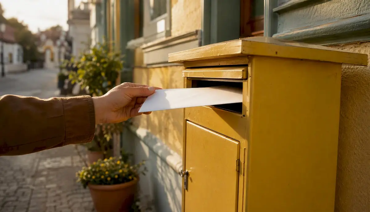 Hand posting registered mail at German post office