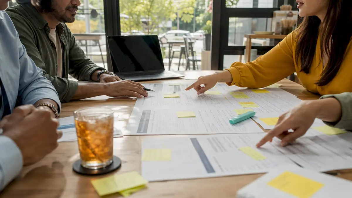 Hands discussing insurance switching steps at table