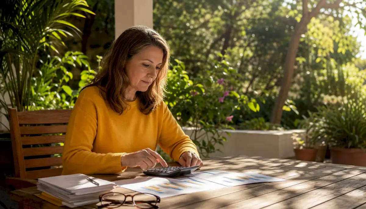 Hands calculating age-related insurance premiums