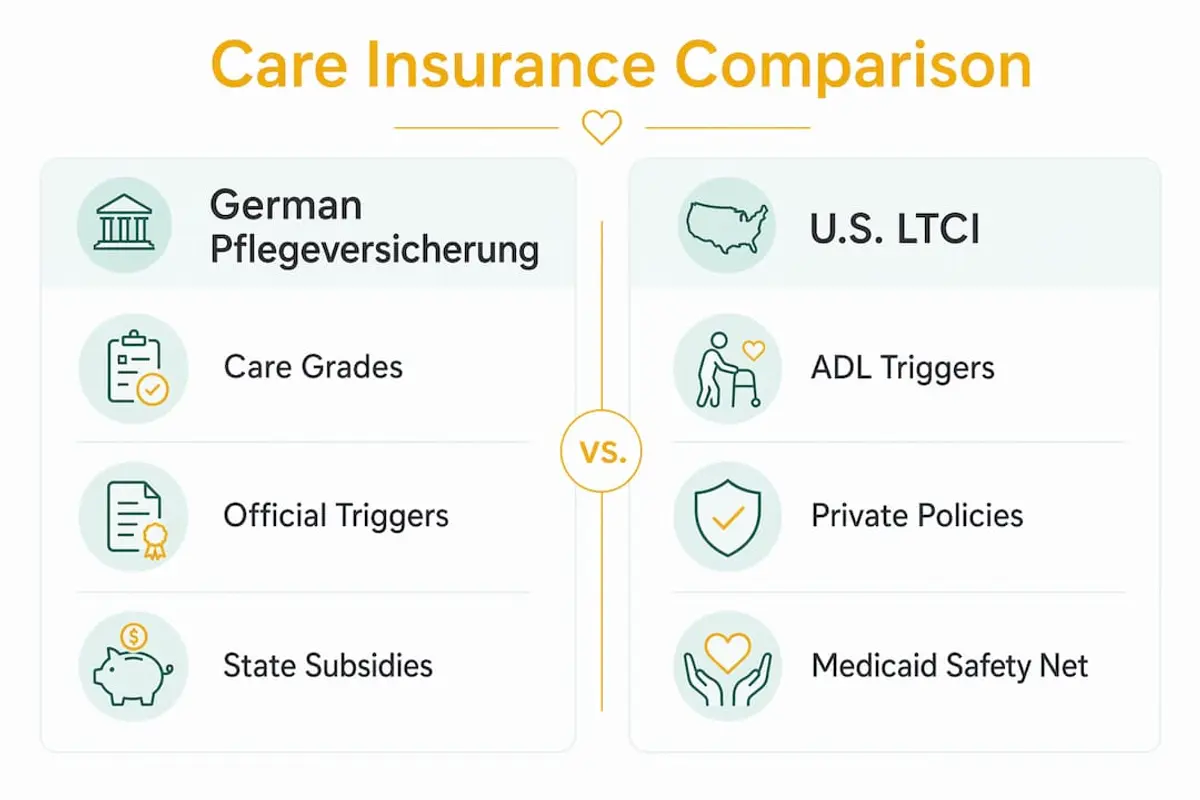 Infographic comparing German and U.S. care insurance
