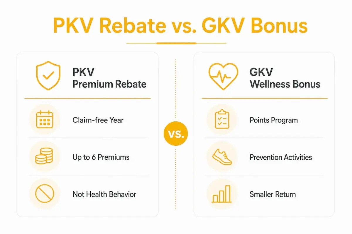 Comparison infographic of private health insurance rebate and public health insurance wellness bonus
