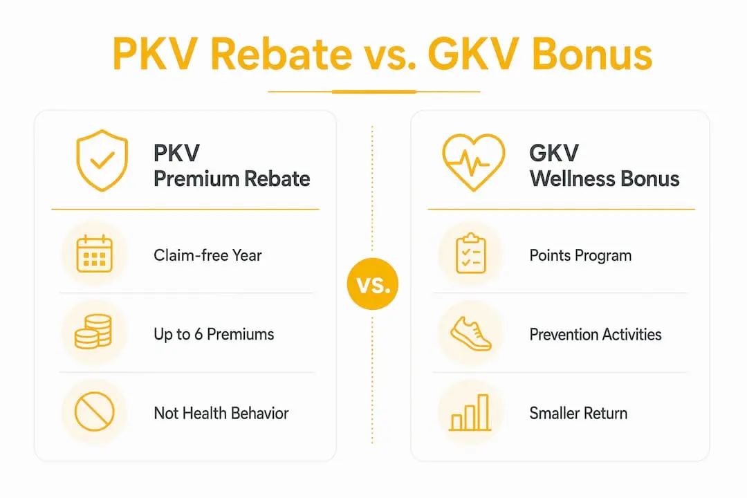 Comparison infographic of private health insurance rebate and public health insurance wellness bonus