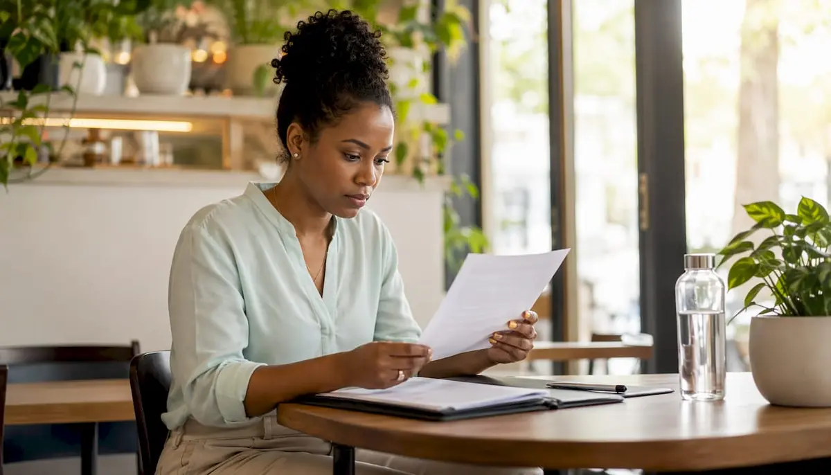 Foreign professional reviewing private insurance papers
