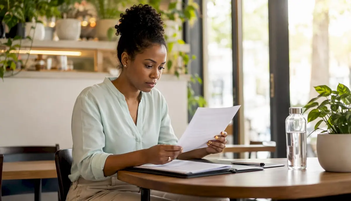 Foreign professional reviewing private insurance papers