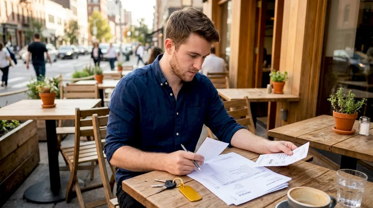 Man handling private ambulance billing papers