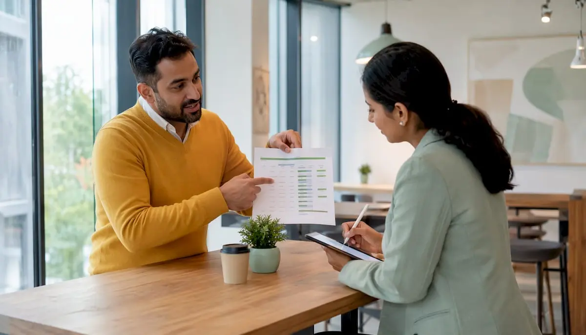 Broker explaining health insurance options