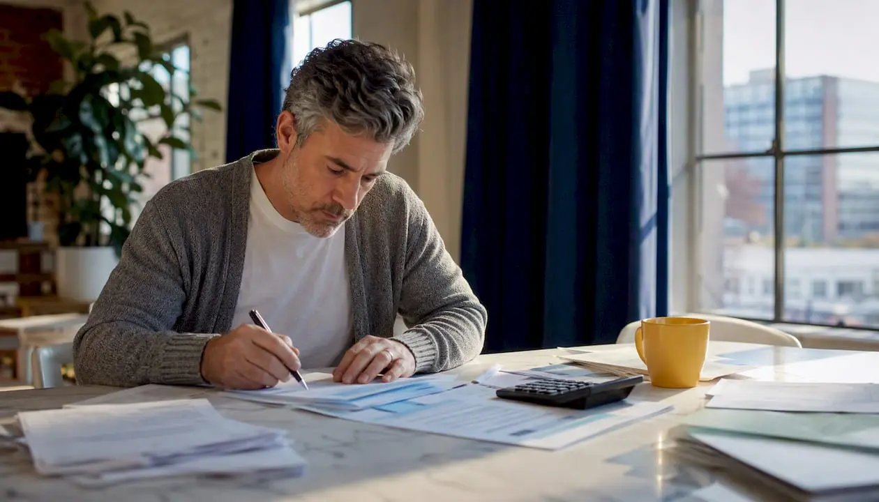 Person reviewing insurance threshold documents at home