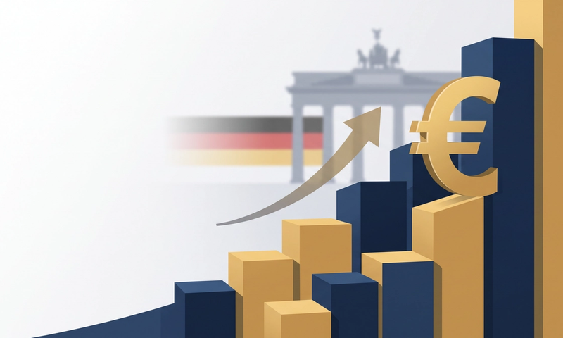 Ilustracion editorial de un umbral de ingresos en aumento en Alemania, que simboliza la subida de la Jahresarbeitsentgeltgrenze de 2027 hasta unos 84.600 EUR